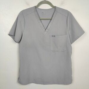 FIGS Catarina V Neck Scrub Top Womens Medium Light Gray Short Sleeve Medical
